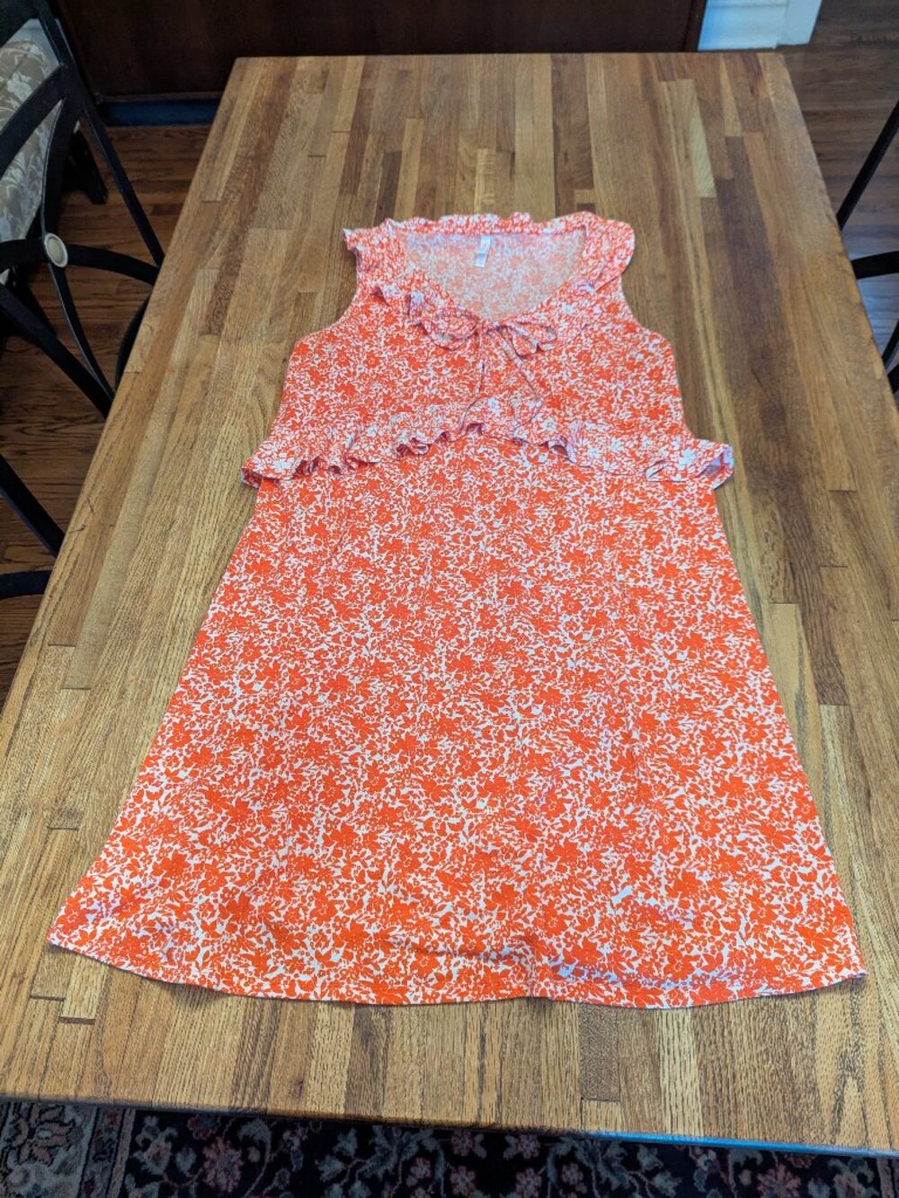 Flattering Orange and White Floral Ruffle Dress Size 1X